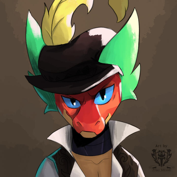 Final Mango design. Serves both as token and character design! Really it's just kind of tweaks here in there. His patterns became or streamlined and his eyes became fully blue, sort of like a cat's. His clothes are kind of hard to design because Mango love