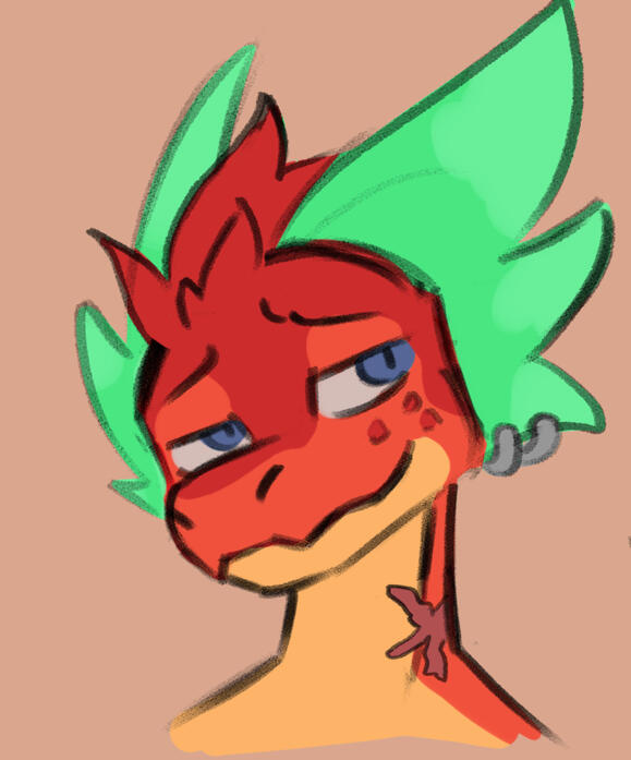 Mango head design 4. I tried thinking of how Mango looks without his hat and honestly it looks cursed, but every idea is worth trying! I also messed around with his colors and hit gold I think!