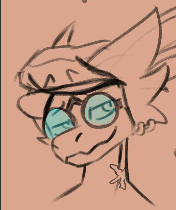 Mango head concept 3. Finally figured out a better way to portray the "leaf" ear motif here. I also really tried to keep his glasses since kobolds are sensitive to sunlight!