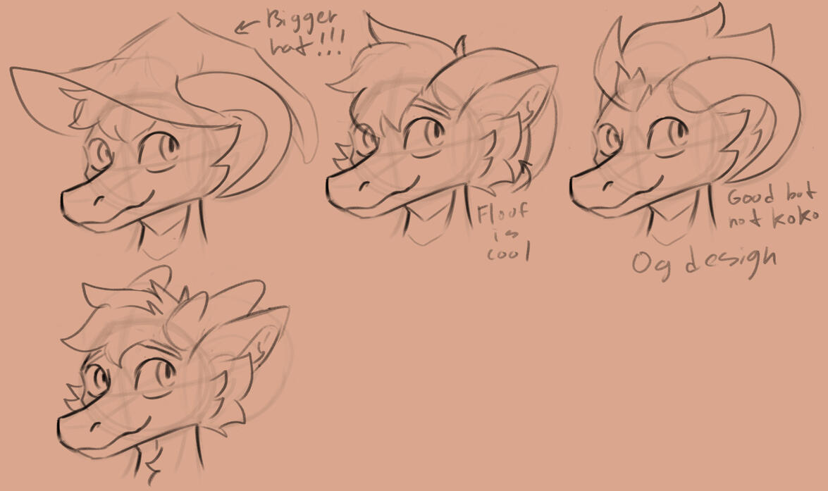 Kojira head concepts. I was trying to figure out how I wanted my boy's hair and horns looked without the hat.